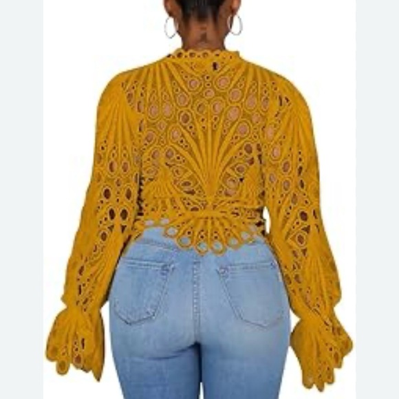 Elegant Yellow Lace Blouse - Picture 4 of 8